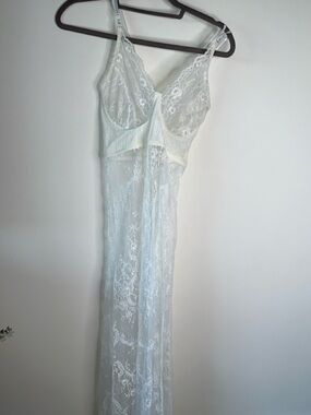 Sheer Lace Long Chemise Slip Dress - White